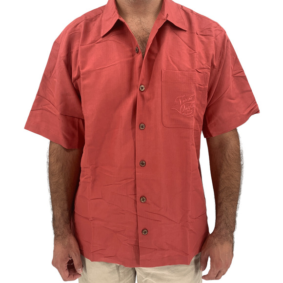 NATIVE OUTFITTERS Camp Shirt Size L New $99 Red Rust Coral Woody Car Boating - Picture 2 of 9